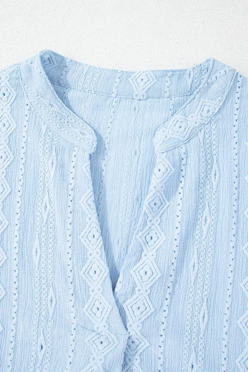 jacquard-texture-flared-short-sleeve-notched-neck-mini-dress OhSoStyled - Sophia's Style in -8