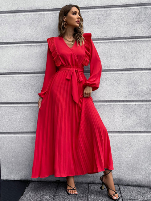 pleated-surplice-tie-waist-maxi-dress Sophia's Trends - Sophia's Style-Hot Pink-M