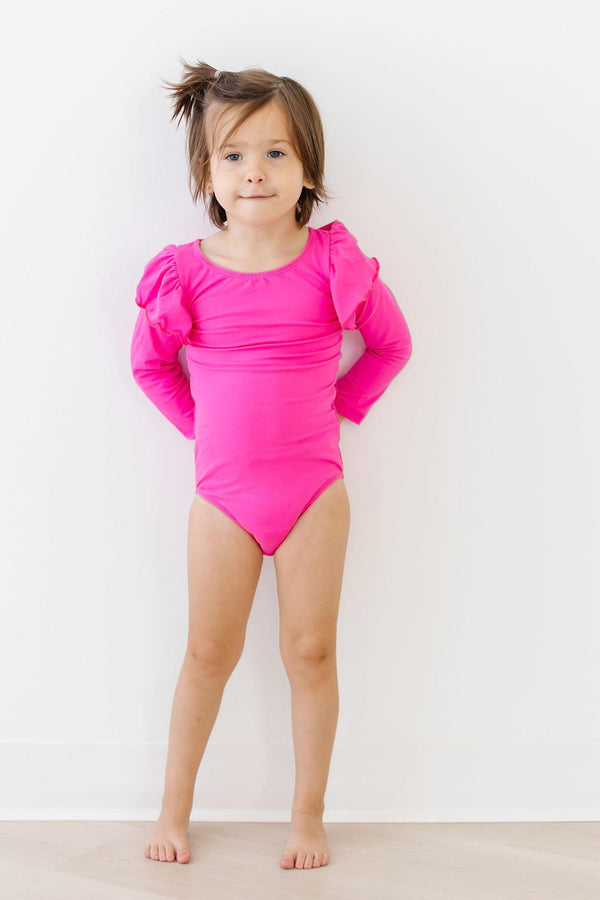 hot-pink-l-s-flutter-sleeve-leotard Mila & Rose - Sophia's Style-Hot Pink L/S Flutter Sleeve Leotard-6-12M--1