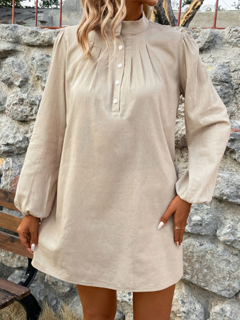 half-button-mock-neck-long-sleeve-mini-shirt-dress OhSoStyled - Sophia's Style-3