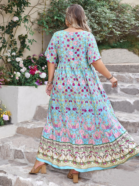 plus-size-printed-tie-neck-flutter-sleeve-maxi-dress OhSoStyled - Sophia's Style-4