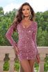 sequin-v-neck-long-sleeve-mini-dress Sophia's Trends - Sophia's Style-Dusty Pink-XS