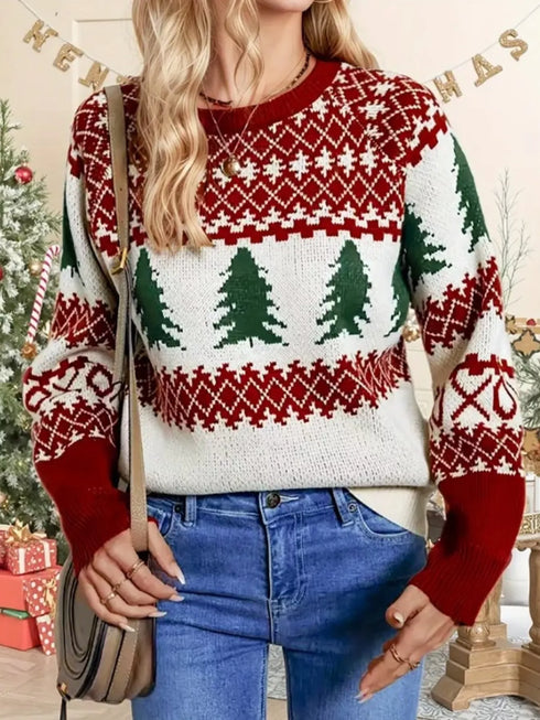 christmas-tree-pattern-round-neck-sweater-Sophia's Style-3