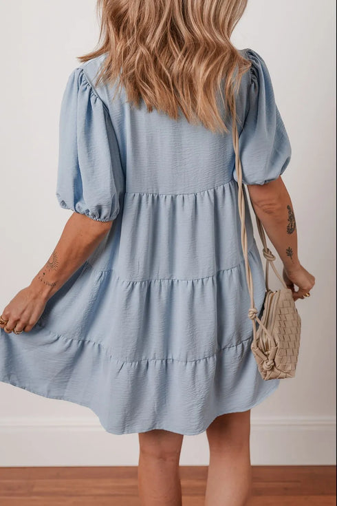 button-up-puff-sleeve-tiered-shirt-dress OhSoStyled at Sophia's Style-2