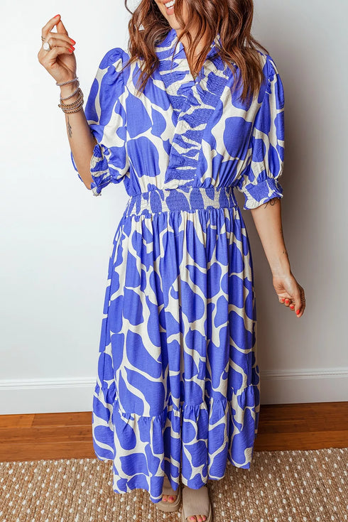 abstract-print-smocked-waist-puff-half-sleeve-dress-OhSoStyled-Sophia's-Style-5