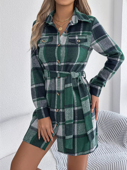 plaid-button-front-tie-waist-shirt-dress-OhSoStyled-Sophia's-Style-1