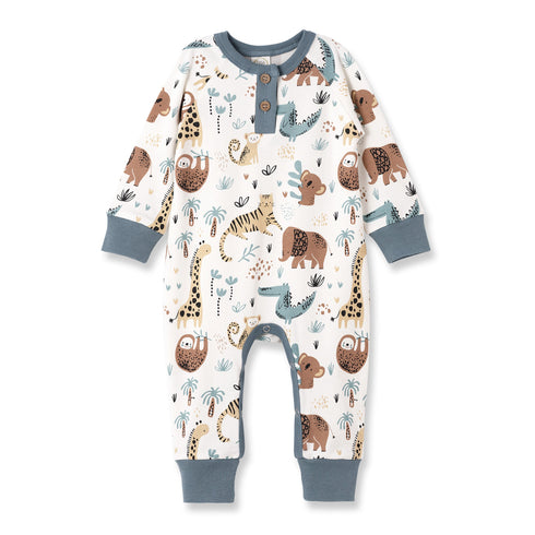 jungle-jamboree-bamboo-henley-romper Tesa Babe - Sophia's StyleBaby Boy Clothes-1