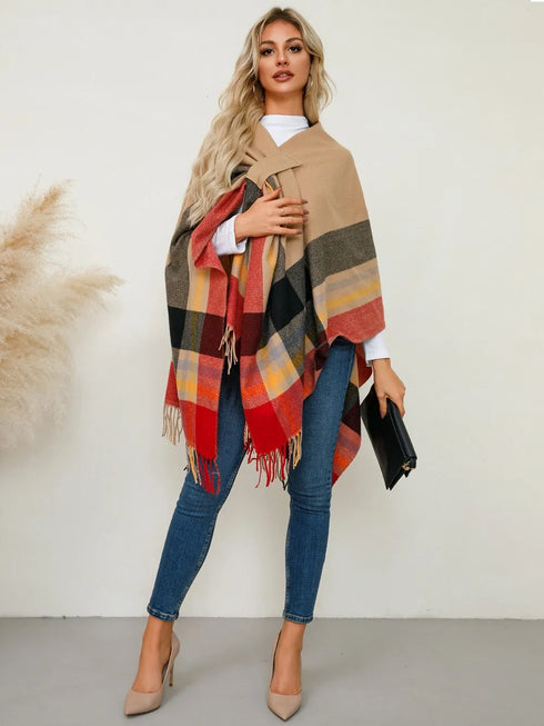 fringe-contrast-plaid-poncho-Sophia's Style-6