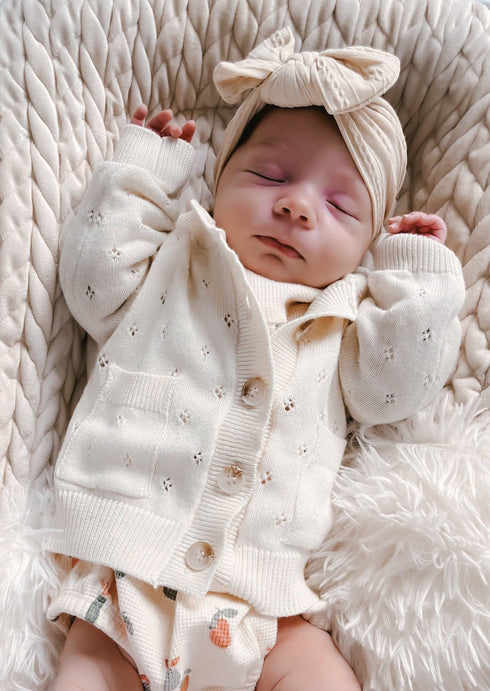 luna-luca-pointelle-cardigan-cream Luna and Luca Newborn Baby Clothes