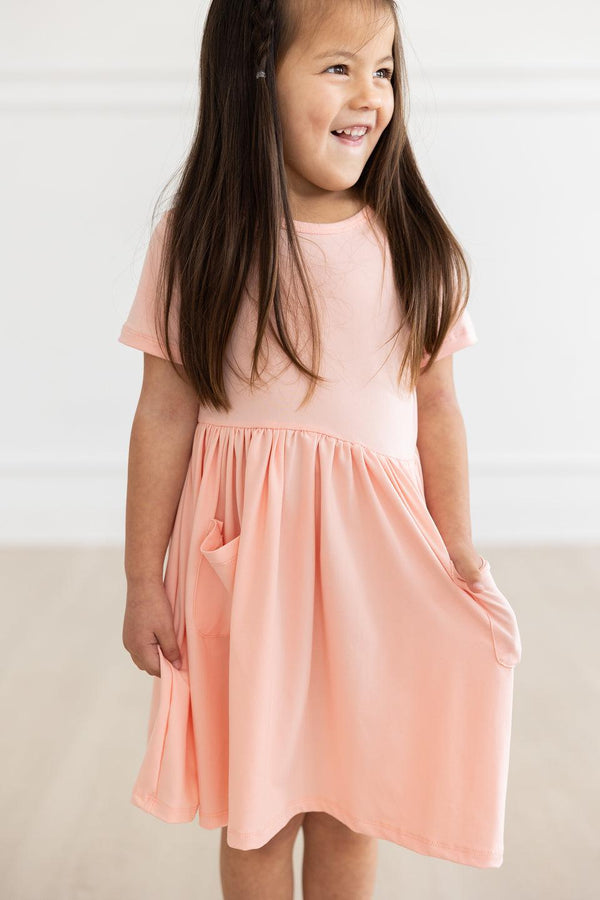 peach-s-s-pocket-twirl-dress Mila &  Rose - Sophia's Style-Peach S/S Pocket Twirl Dress-6-12M--1