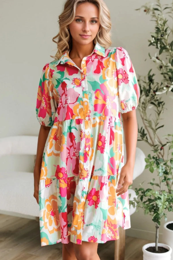 button-down-floral-puff-sleeve-babydoll-dress OhSoStyled at Sophia's Style-1