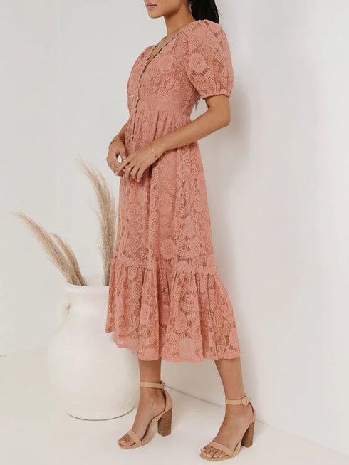 lace-v-neck-short-sleeve-dress OhSoStyled - Sophia's Style in White-9