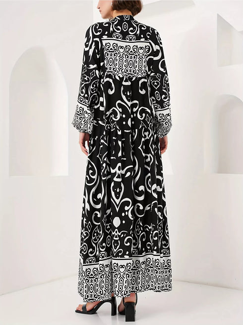 printed-notched-balloon-sleeve-maxi-dress-OhSoStyled-Sophia's-Style-2