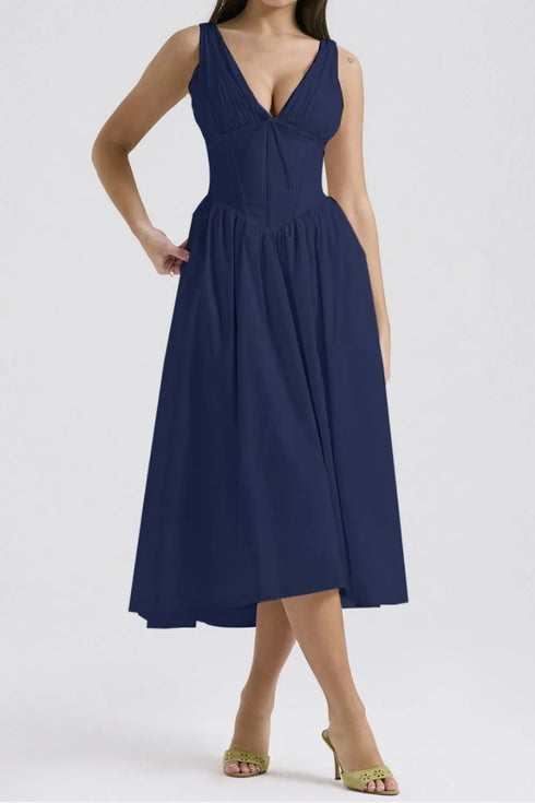ruched-v-neck-sleeveless-dress-with-pockets OhSoStyled at Sophia's Style-10