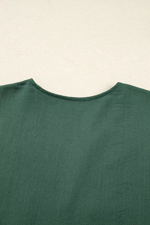 contrast-ricrac-trim-button-v-neck-knotted-bracelet-sleeve-shift-dress-OhSoStyled-Sophia's-Style-6