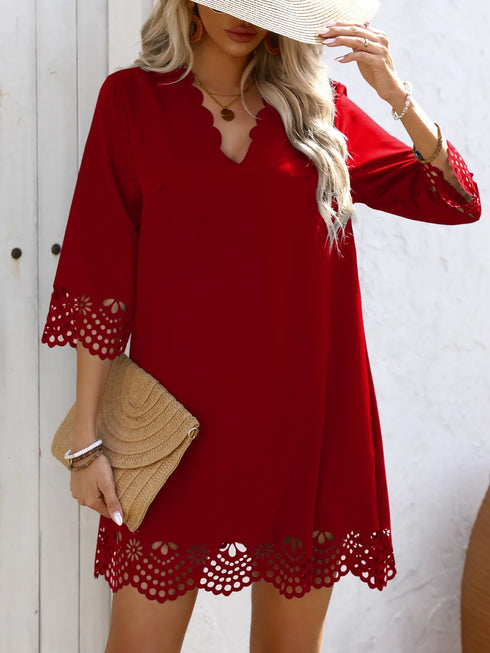 cutout-v-neck-three-quarter-sleeve-mini-dress OhSoStyled at Sophia's Style-4