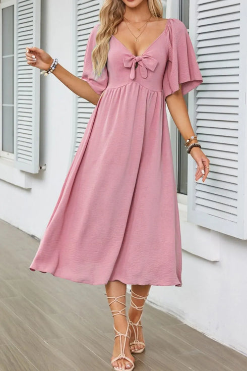 smocked-tie-front-flutter-sleeve-midi-dress OhSoStyled at Sophia's Style-1
