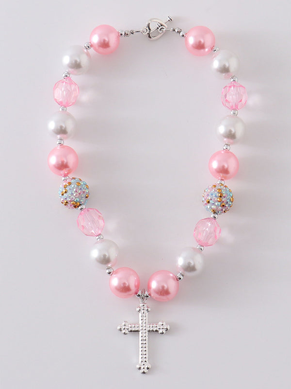 pink-cross-bubblegum-necklace Rylee Faith Designs - Sophia's StyleAccessories-1