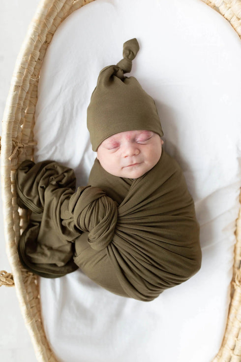 swaddle-blanket-and-hat-set-army-green-Sophia's Style-4