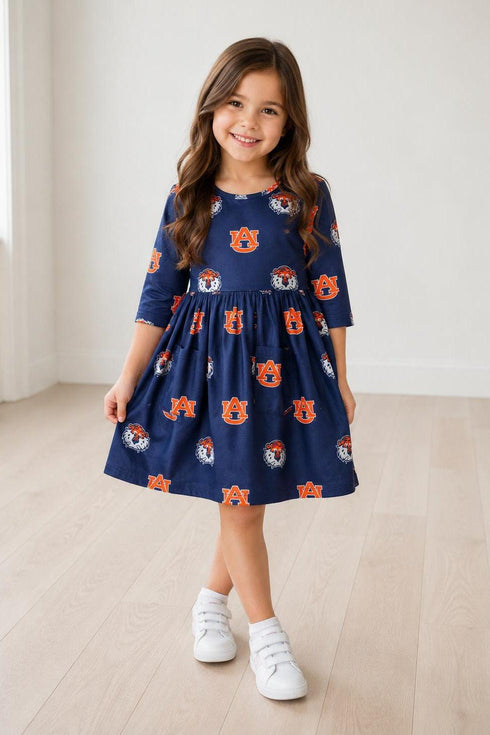 auburn-blue-aubie-3-4-sleeve-pocket-twirl-dress-sophias-style-4