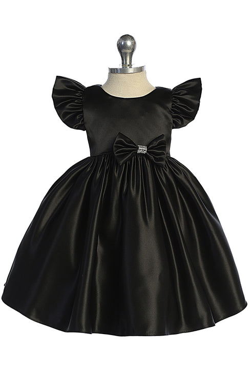 Baby Girls Satin Special Occasion Dress with Removable Rhinestone Bow, 6-24 Months