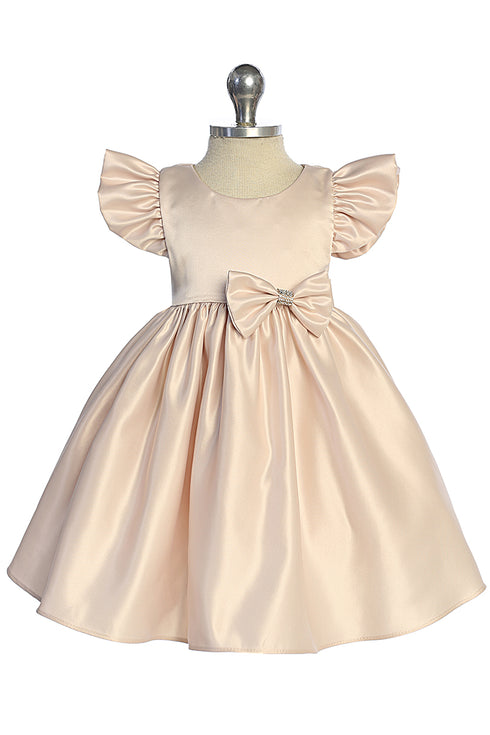 Baby Girls Satin Special Occasion Dress with Removable Rhinestone Bow, 6-24 Months