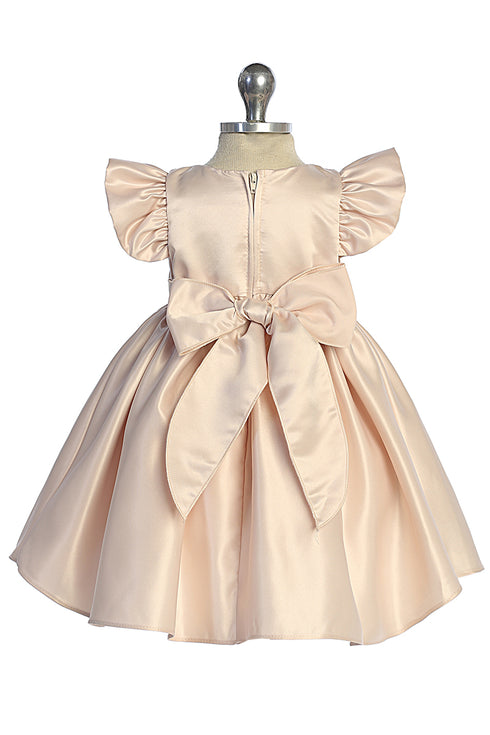 Baby Girls Satin Special Occasion Dress with Removable Rhinestone Bow, 6-24 Months