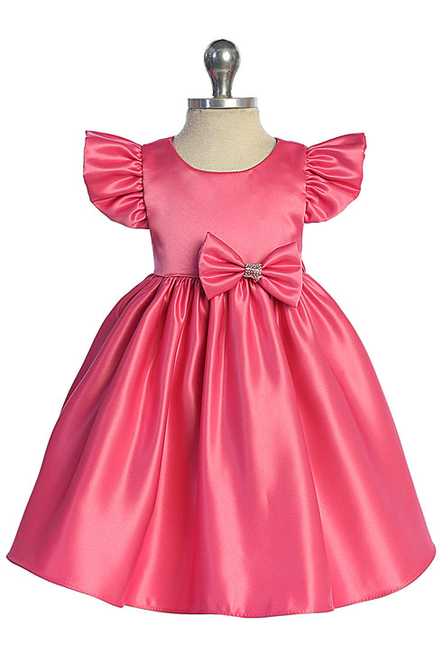 Baby Girls Satin Special Occasion Dress with Removable Rhinestone Bow, 6-24 Months