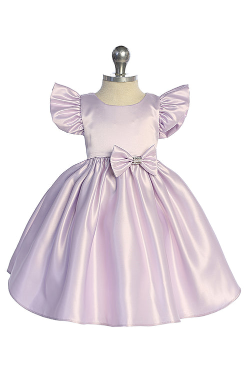 Baby Girls Satin Special Occasion Dress with Removable Rhinestone Bow, 6-24 Months