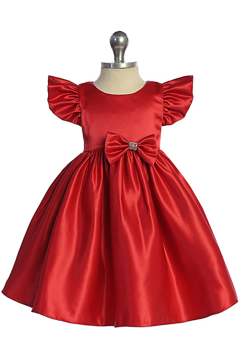 Baby Girls Satin Special Occasion Dress with Removable Rhinestone Bow, 6-24 Months