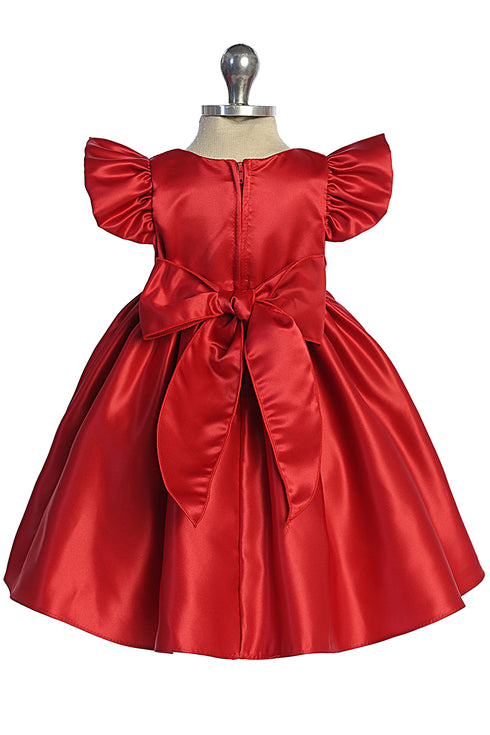 Baby Girls Satin Special Occasion Dress with Removable Rhinestone Bow, 6-24 Months