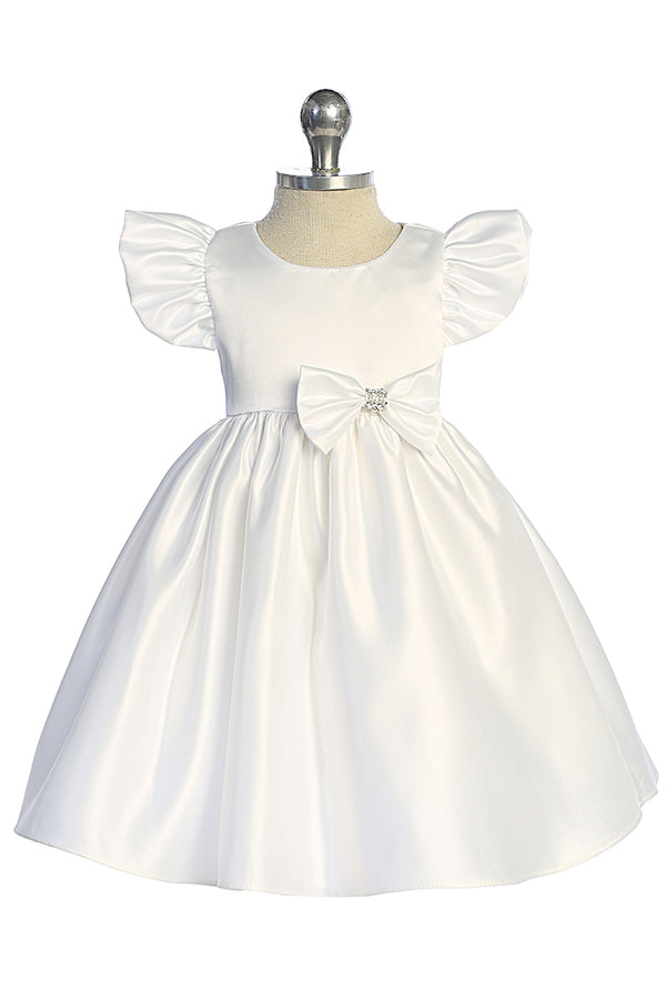 Baby Girls Satin Special Occasion Dress with Removable Rhinestone Bow, 6-24 Months