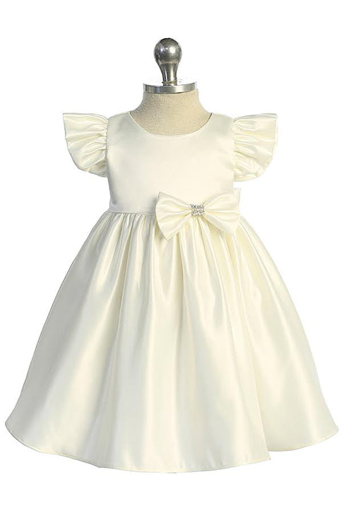 Baby Girls Satin Special Occasion Dress with Removable Rhinestone Bow, 6-24 Months