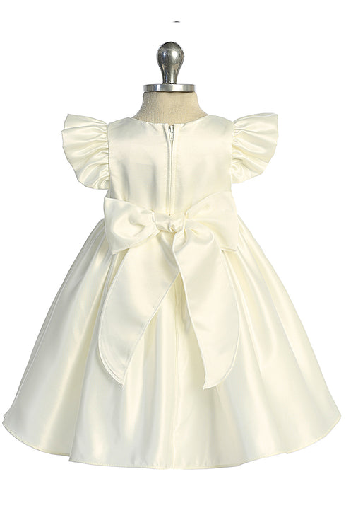 Baby Girls Satin Special Occasion Dress with Removable Rhinestone Bow, 6-24 Months