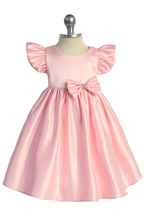 Baby Girls Satin Special Occasion Dress with Removable Rhinestone Bow, 6-24 Months