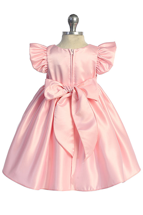 Baby Girls Satin Special Occasion Dress with Removable Rhinestone Bow, 6-24 Months