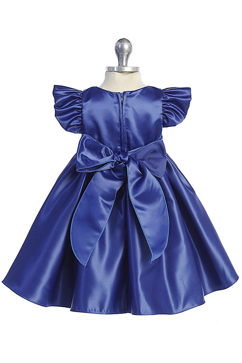 Baby Girls Satin Special Occasion Dress with Removable Rhinestone Bow, 6-24 Months
