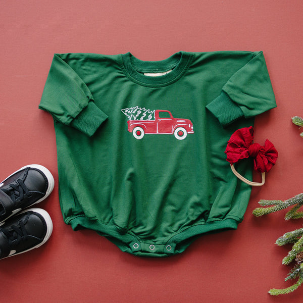 christmas-tree-truck-bamboo-sweatshirt-romper Sophia's Style-1
