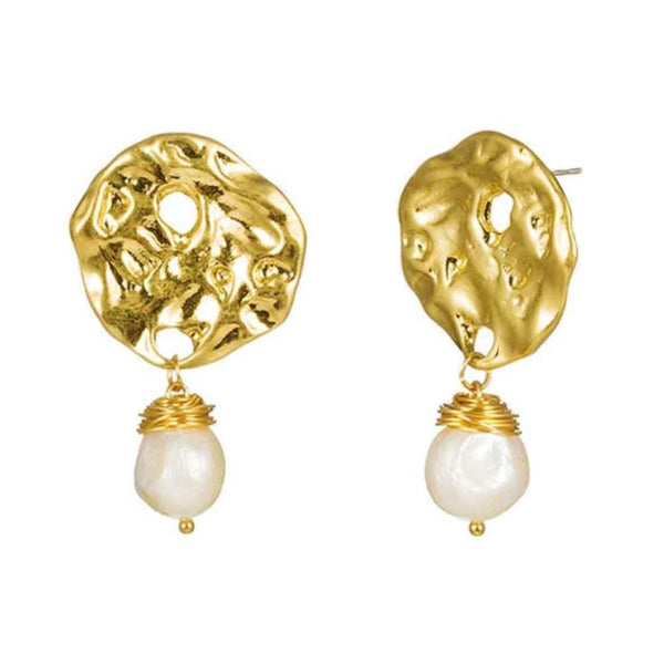 baroque-pearl-drop-earrings-with-hammered-earrings-Sophia's StyleEarrings-1
