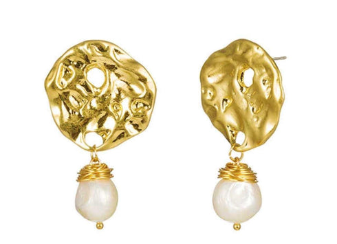 baroque-pearl-drop-earrings-with-hammered-earrings-Sophia's Style-2