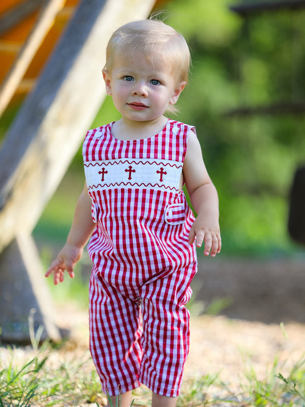 red-plaid-smocked-church-christ-bishop-christening-baby-boys-romper Rylee Faith Designs - Sophia's StyleRomper-1