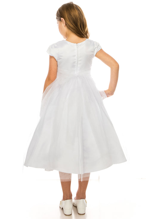 Big Girls White Sparkle Brooch Accent Short Sleeve Junior Bridesmaid Dress 8-14 - SophiasStyle.com
