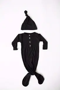 newborn-knotted-gown-and-hat-set-black-newborn-clothes-Sophia's Style-2