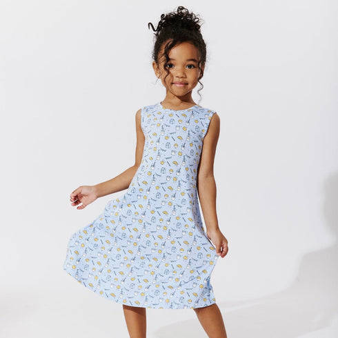 milk-cookies-blue-bamboo-girls-sleeveless-dress-bellabu-bear - Sophia's Style Dress-1