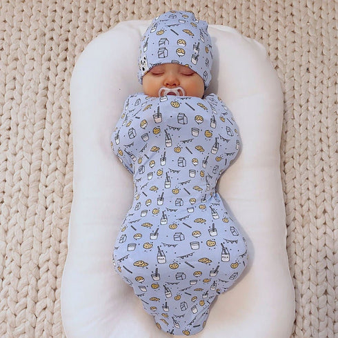 milk-cookies-blue-bamboo-swaddle-beanie-set-bellabu-bear - Sophia's Style -1