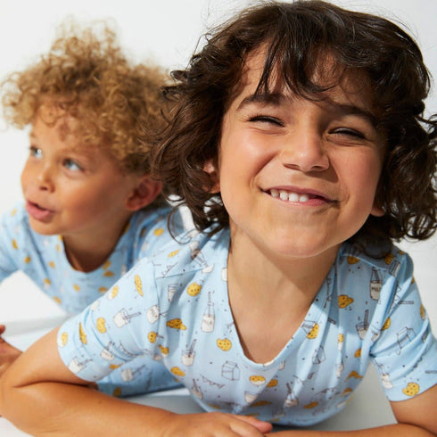 milk-cookies-blue-bamboo-kids-pajama-short-set-bellabu-bear - Sophia's Style -4