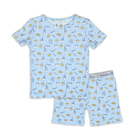 milk-cookies-blue-bamboo-kids-pajama-short-set-bellabu-bear - Sophia's Style -2