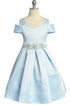 Satin Flower Girl Dress with Cold Shoulder and Pleated Skirt, Sizes 2-14
