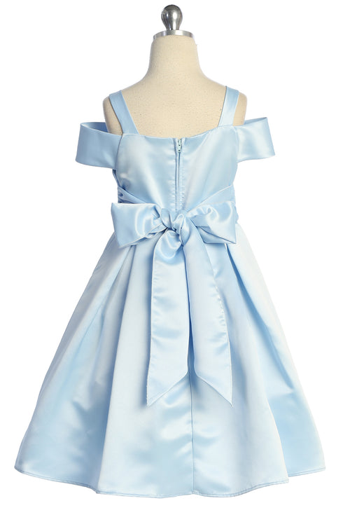 Satin Flower Girl Dress with Cold Shoulder and Pleated Skirt, Sizes 2-14