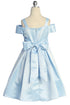 Satin Flower Girl Dress with Cold Shoulder and Pleated Skirt, Sizes 2-14